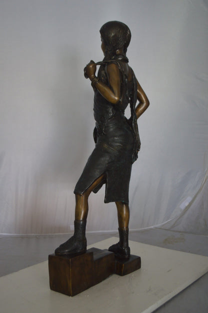 Girl Posing on Steps Bronze Statue -  Size: 7"L x 12"W x 33"H.