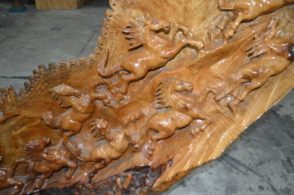 Wood Carved Horses CC8 -  Size: 60"L x 18"W x 38"H.