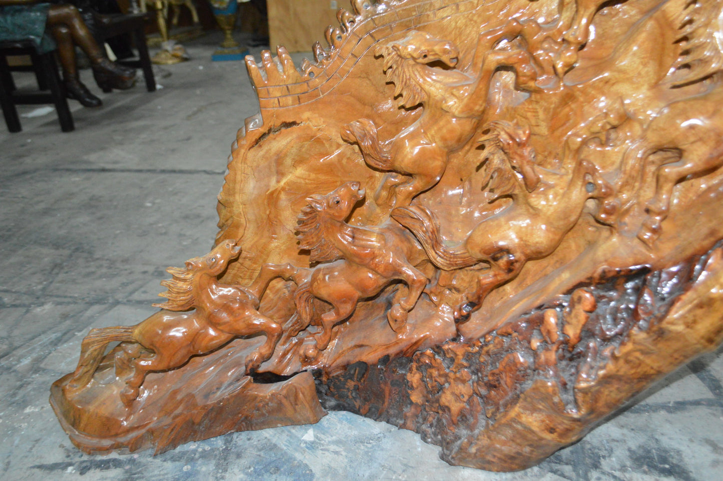 Wood Carved Horses CC8 -  Size: 60"L x 18"W x 38"H.