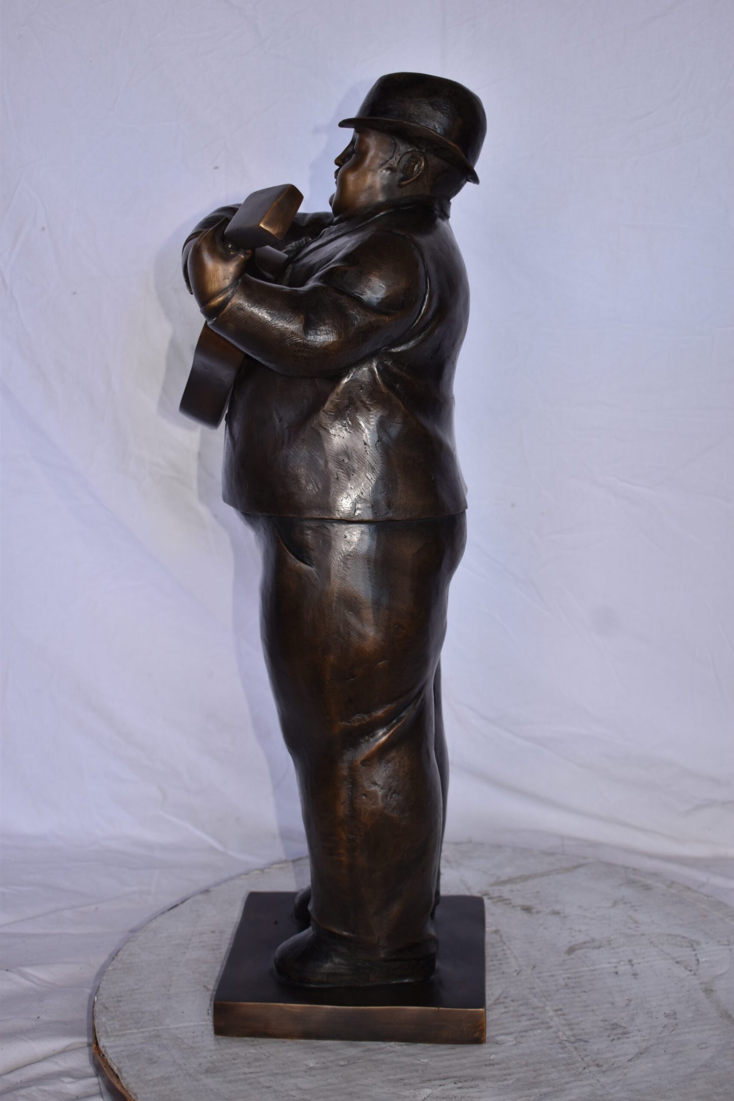 Man Playing  Guitar Fernando Botero Style Bronze Statue - 14" x 11" x 30"H.