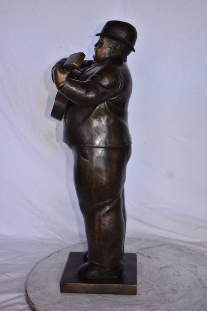 Man Playing  Guitar Fernando Botero Style Bronze Statue - 14" x 11" x 30"H.