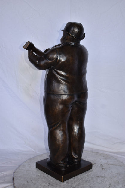 Man Playing  Guitar Fernando Botero Style Bronze Statue - 14" x 11" x 30"H.