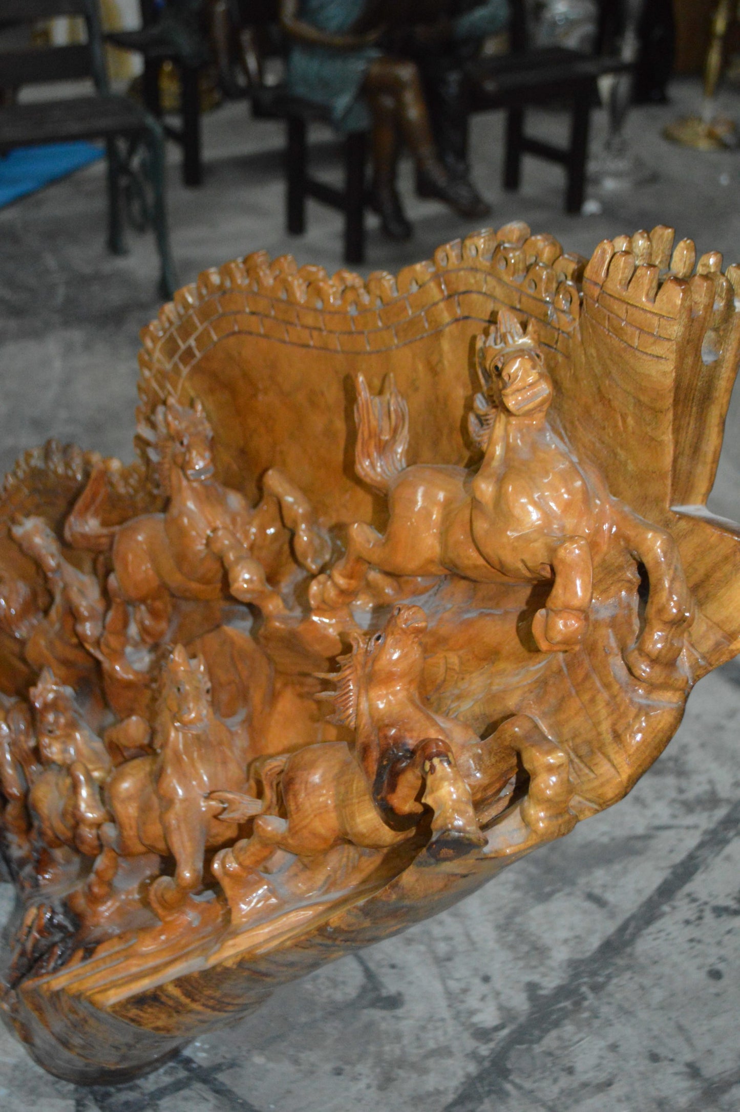 Wood Carved Horses CC8 -  Size: 60"L x 18"W x 38"H.