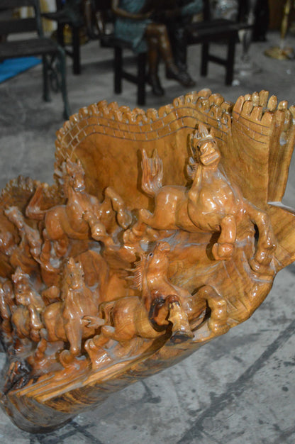 Wood Carved Horses CC8 -  Size: 60"L x 18"W x 38"H.