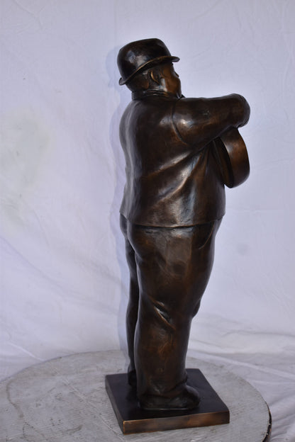 Man Playing  Guitar Fernando Botero Style Bronze Statue - 14" x 11" x 30"H.