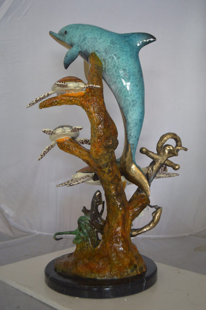 Dolphin medium with Turtles Fountain Bronze Statue -  Size: 24"L x 34"W x 36"H.