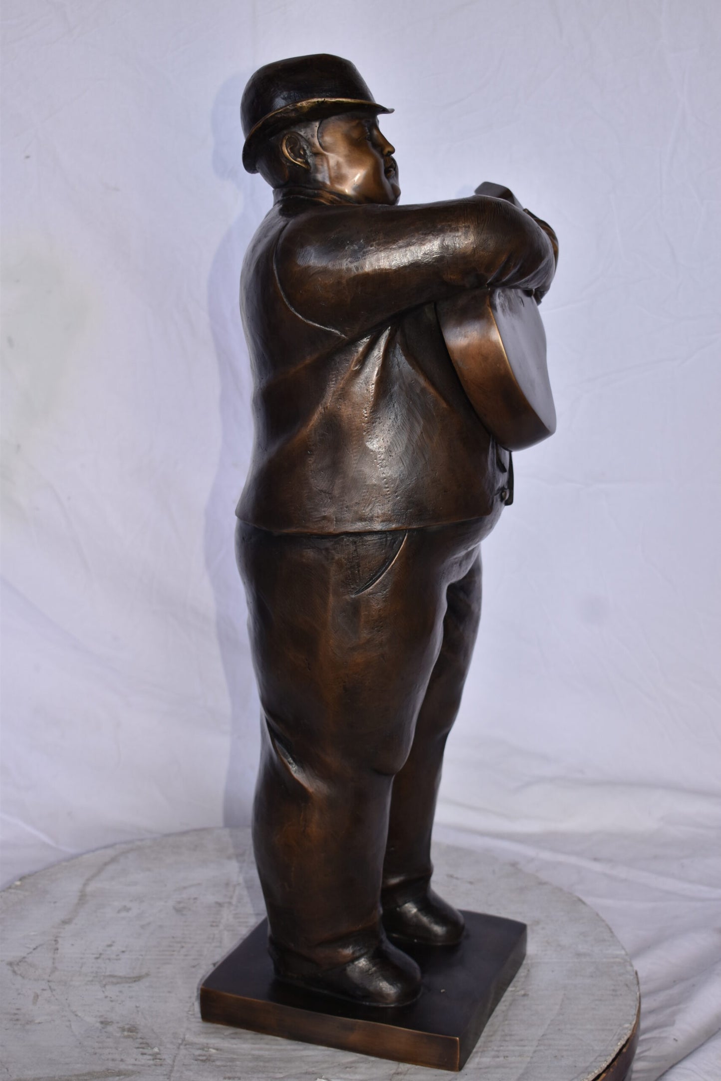 Man Playing  Guitar Fernando Botero Style Bronze Statue - 14" x 11" x 30"H.