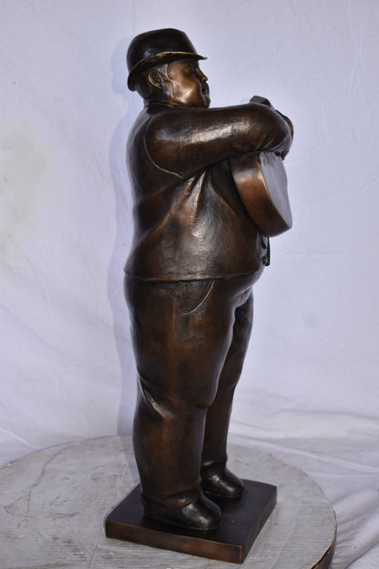 Man Playing  Guitar Fernando Botero Style Bronze Statue - 14" x 11" x 30"H.