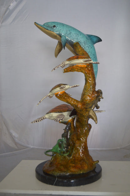 Dolphin medium with Turtles Fountain Bronze Statue -  Size: 24"L x 34"W x 36"H.