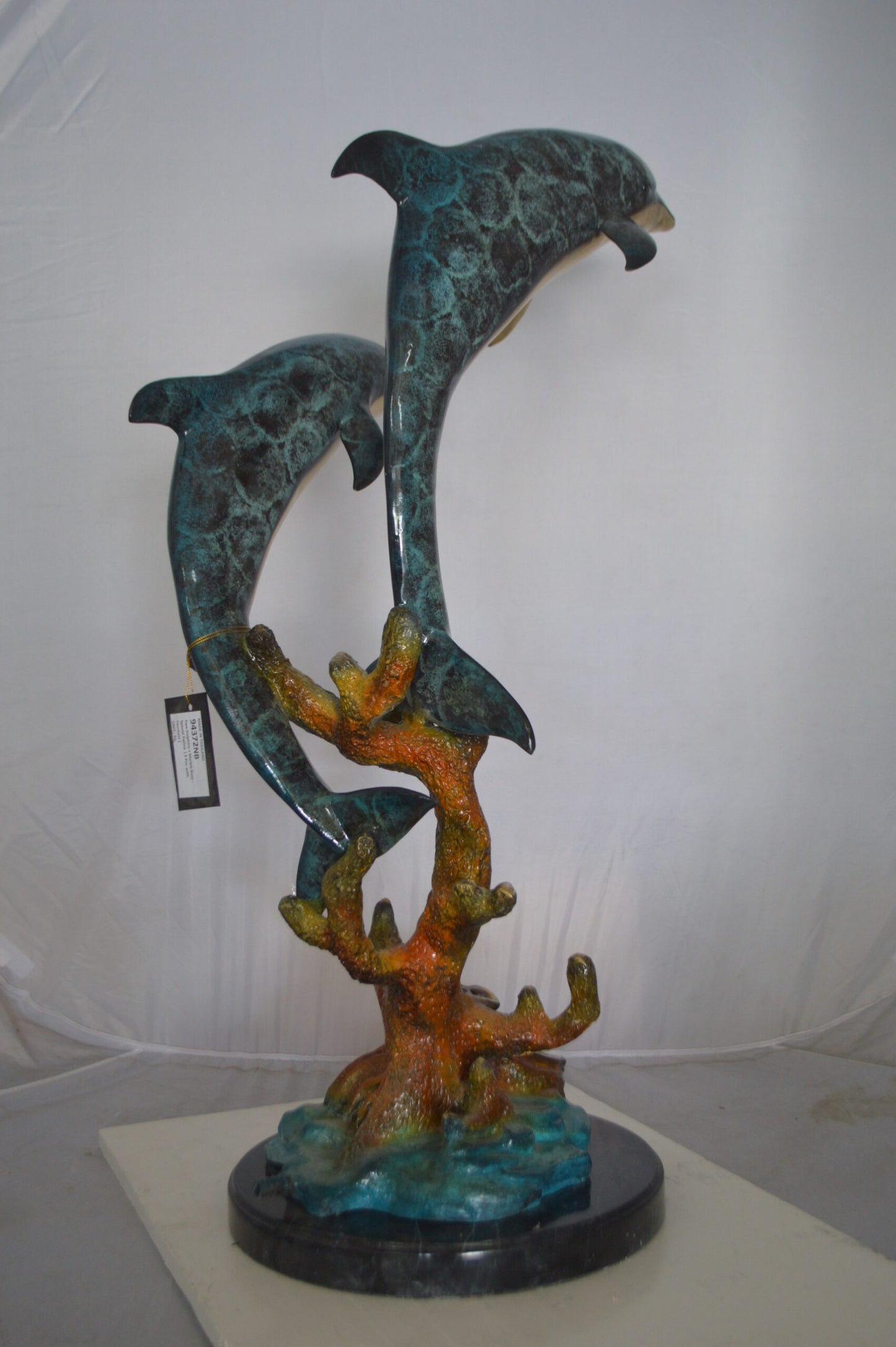 Two Dolphins fountain Bronze Statue on a marble -  Size: 19"L x 15"W x 36"H.