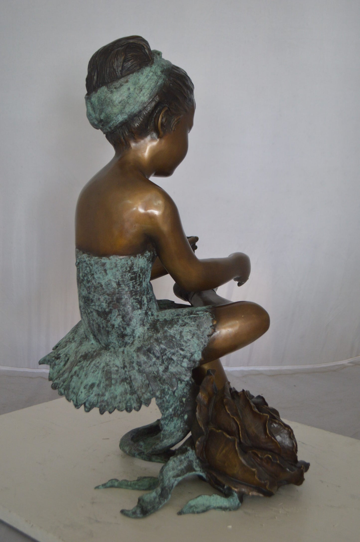 Dancer with Rose bronze statue -  Size: 15"L x 17"W x 26"H.