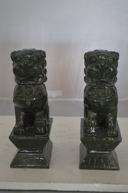 Pair of Foo Dogs Made of Jade -  Size: 7"L x 4"W x 14"H.