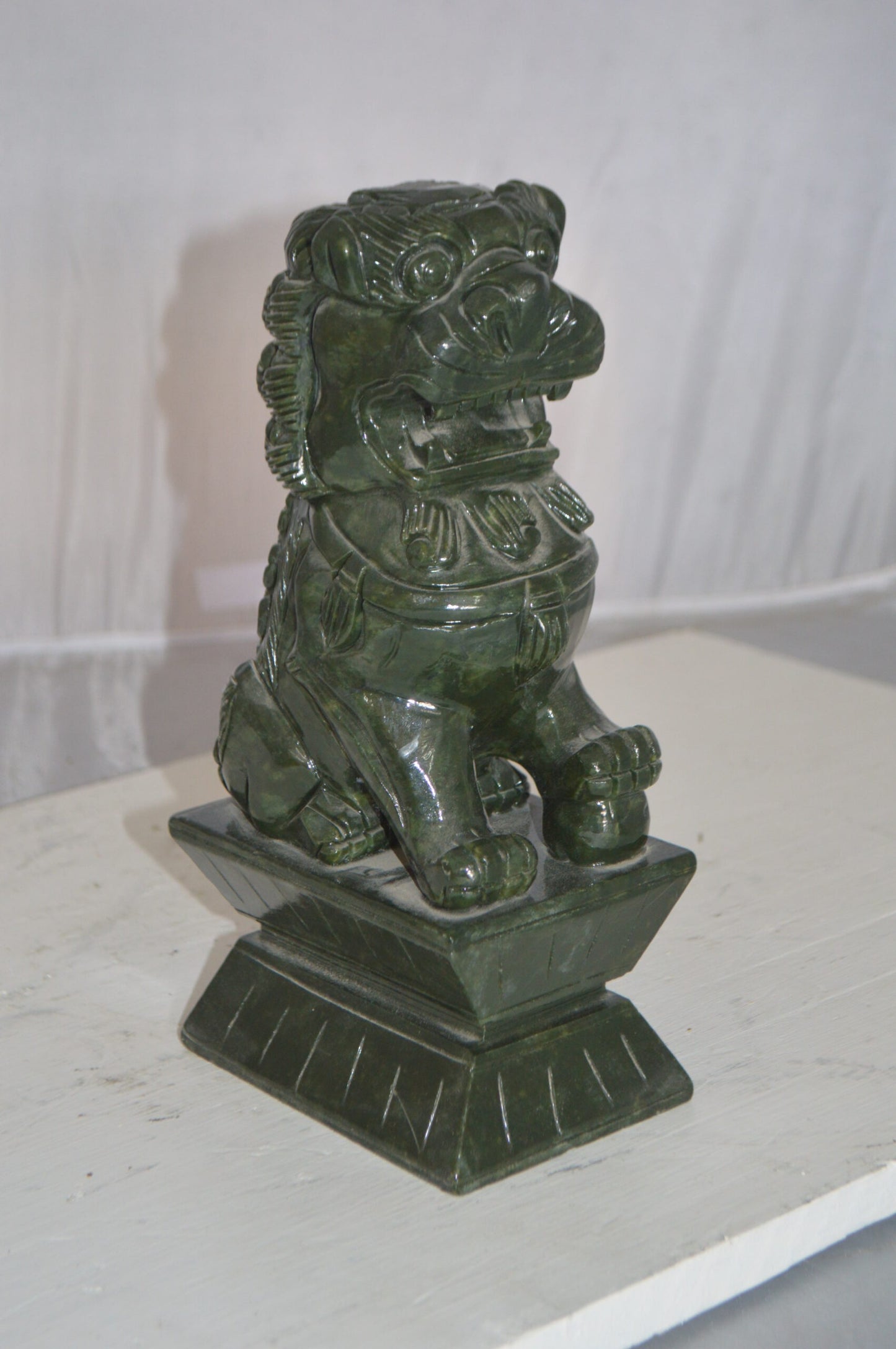 Pair of Foo Dogs Made of Jade -  Size: 7"L x 4"W x 14"H.