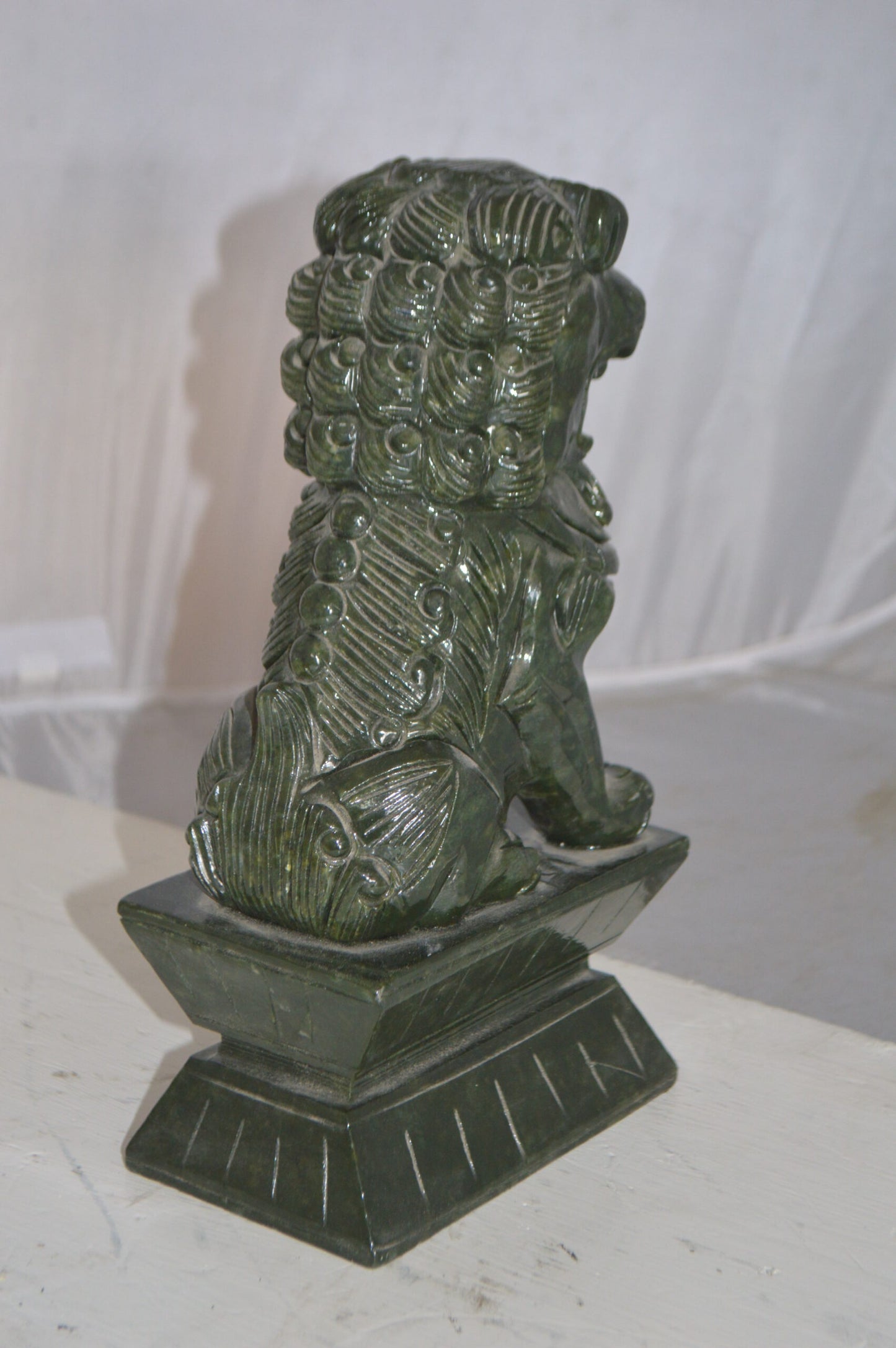 Pair of Foo Dogs Made of Jade -  Size: 7"L x 4"W x 14"H.