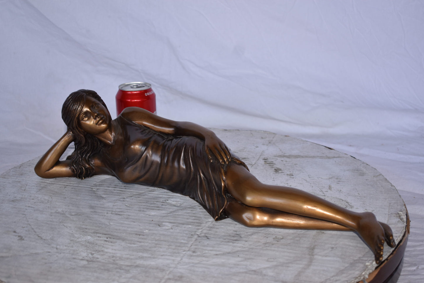 Gorgeous Young Lady Laying on The Ground Bronze Statue - Size: 5"L x 21"W x 5"H.