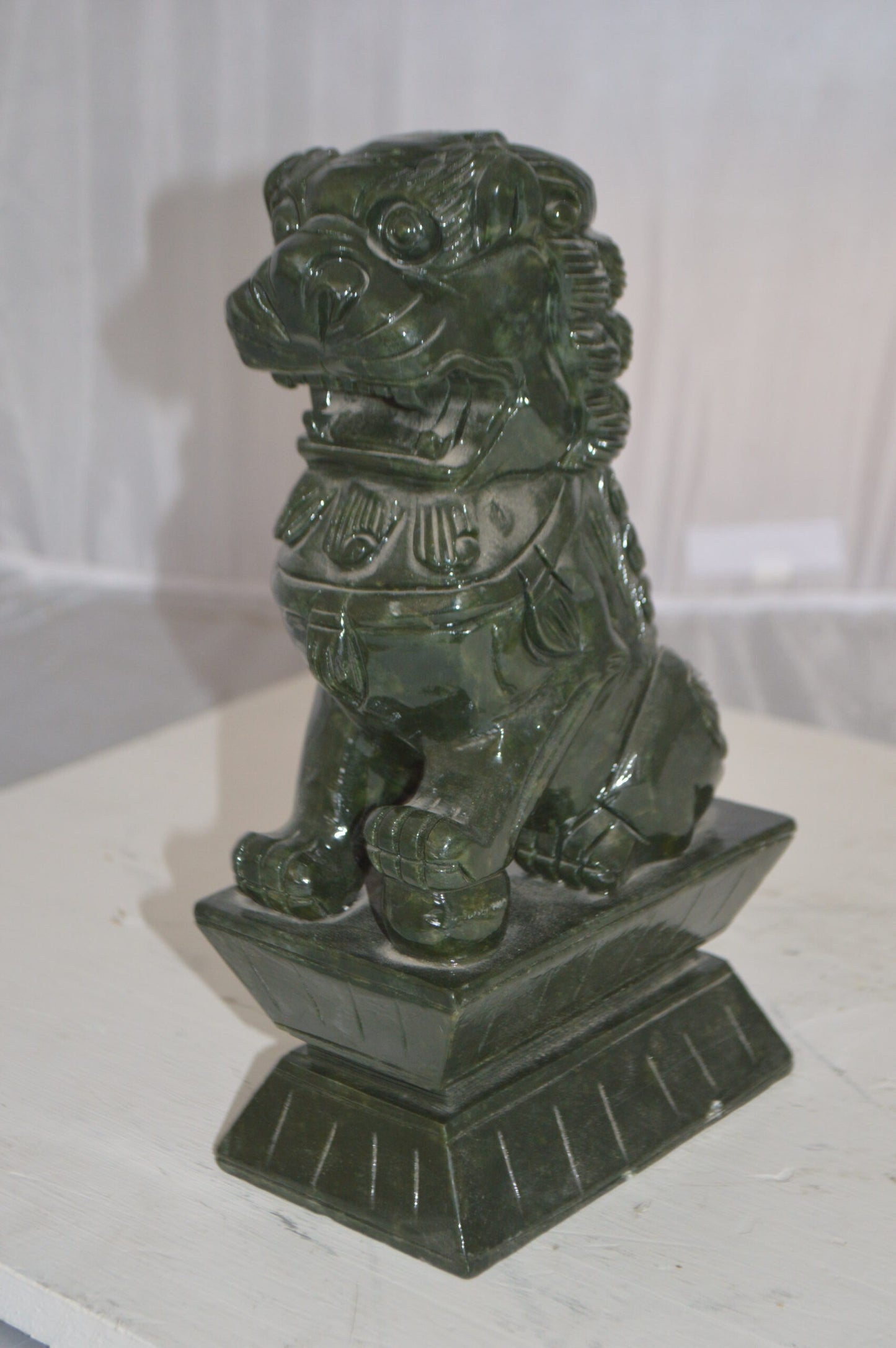 Pair of Foo Dogs Made of Jade -  Size: 7"L x 4"W x 14"H.
