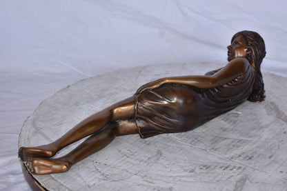 Gorgeous Young Lady Laying on The Ground Bronze Statue - Size: 5"L x 21"W x 5"H.