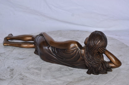 Gorgeous Young Lady Laying on The Ground Bronze Statue - Size: 5"L x 21"W x 5"H.