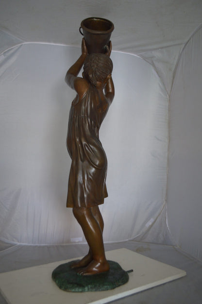 Standing girl with Bucket Fountain Bronze Statue -  Size: 20"L x 15"W x 55"H.