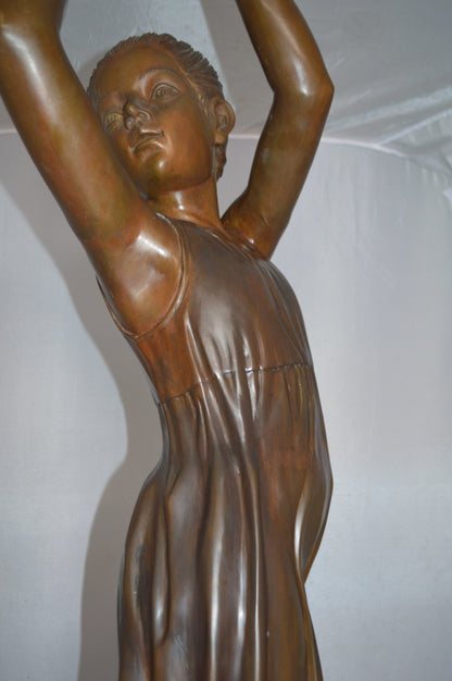 Standing girl with Bucket Fountain Bronze Statue -  Size: 20"L x 15"W x 55"H.