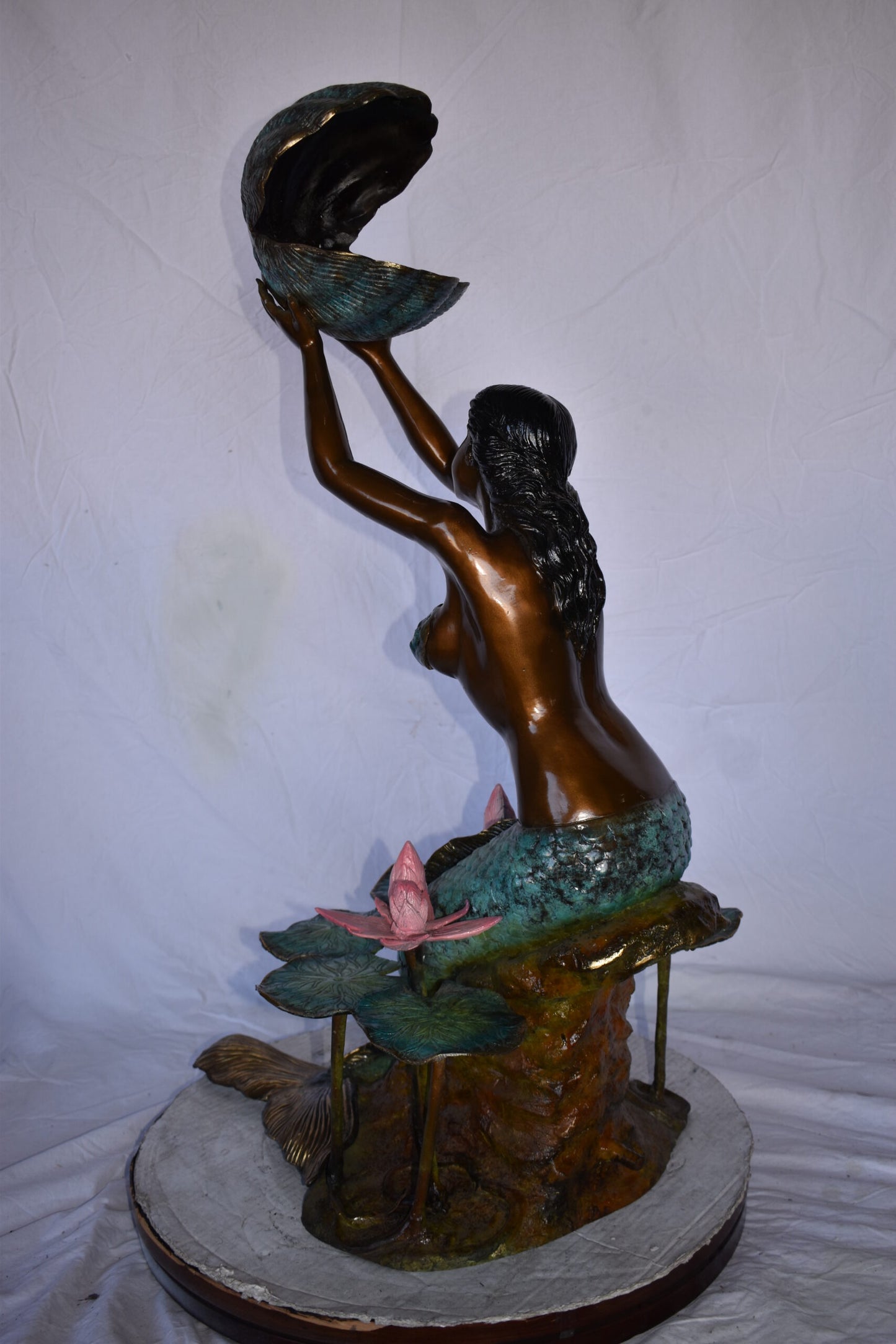 Mermaid Holding A Shell Upright Water Bronze Fountain Art Nude 19"x 26" x 40"H