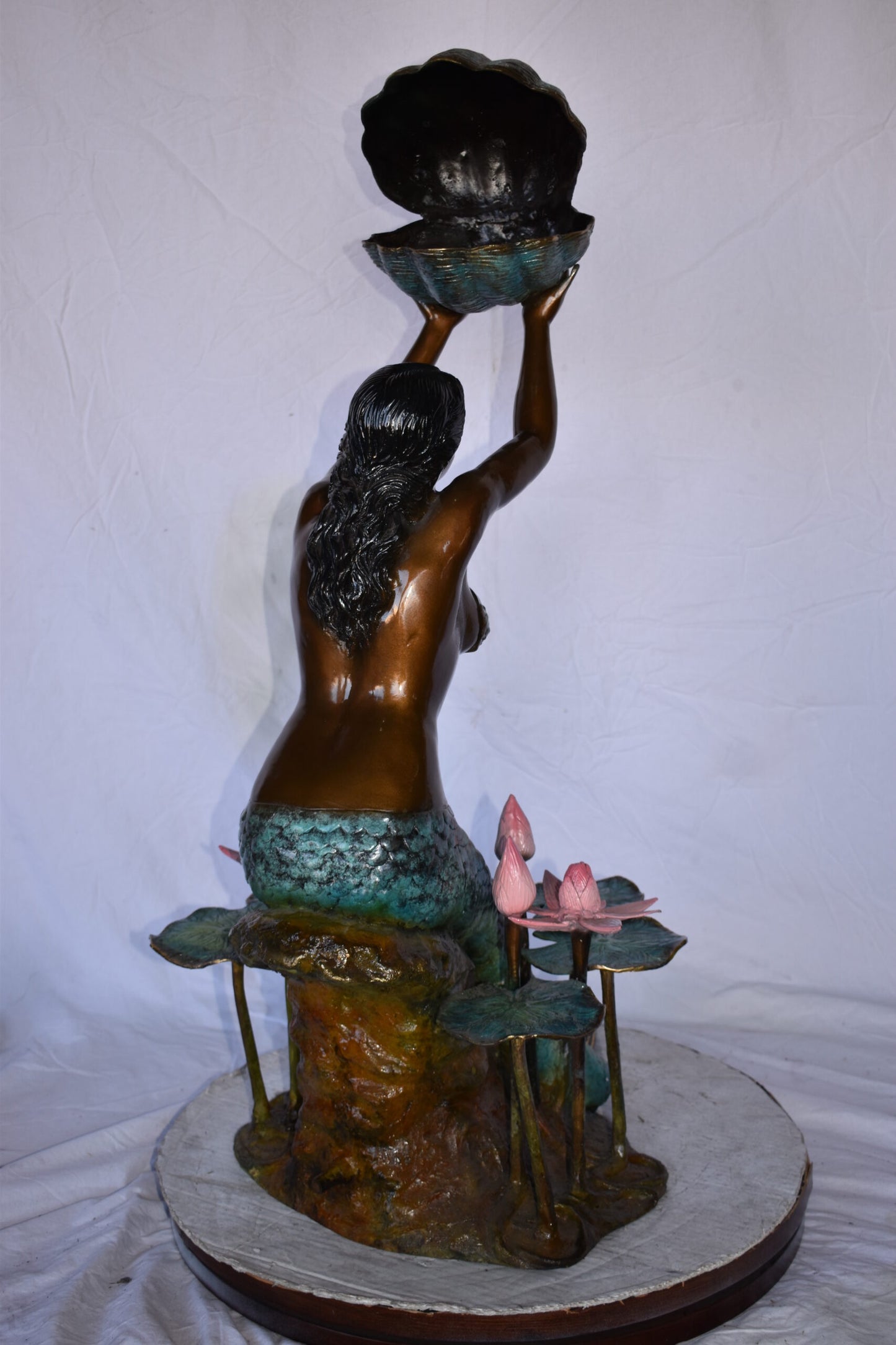 Mermaid Holding A Shell Upright Water Bronze Fountain Art Nude 19"x 26" x 40"H