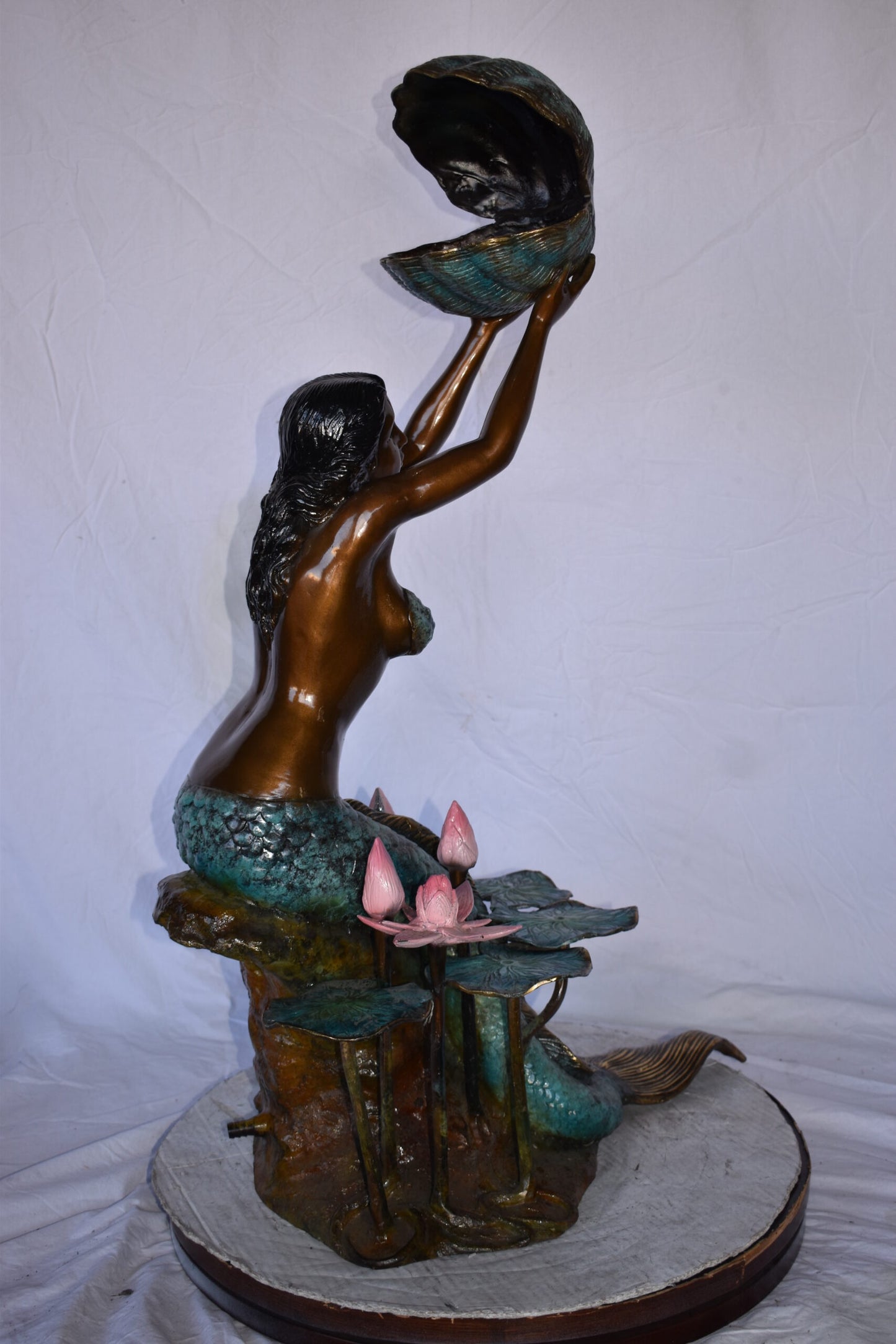 Mermaid Holding A Shell Upright Water Bronze Fountain Art Nude 19"x 26" x 40"H