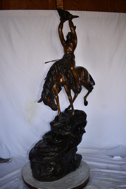 Medicine Man on His Horse Bronze Statue  33"x 15" x 59"H