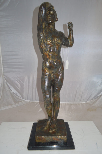 The Bronze Age Male bronze statue by Rodin replica -  Size: 12"L x 12"W x 36"H.