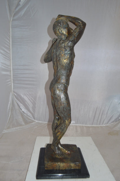 The Bronze Age Male bronze statue by Rodin replica -  Size: 12"L x 12"W x 36"H.
