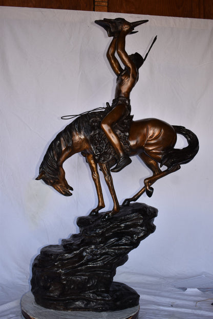 Medicine Man on His Horse Bronze Statue  33"x 15" x 59"H