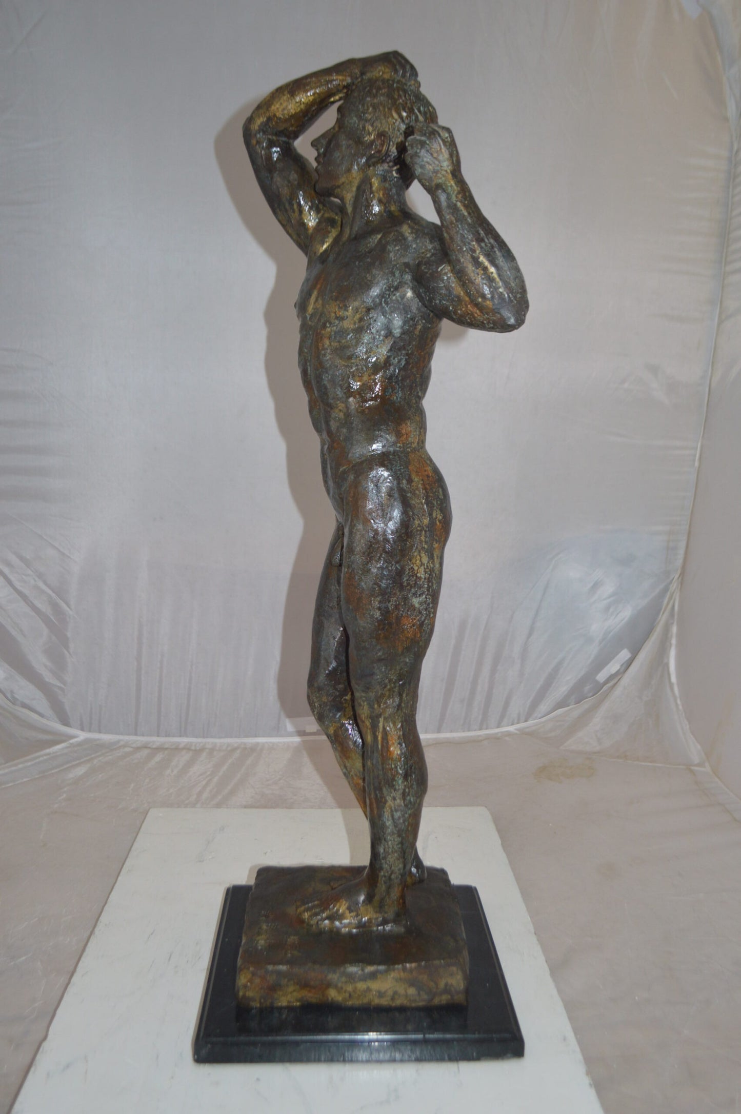 The Bronze Age Male bronze statue by Rodin replica -  Size: 12"L x 12"W x 36"H.