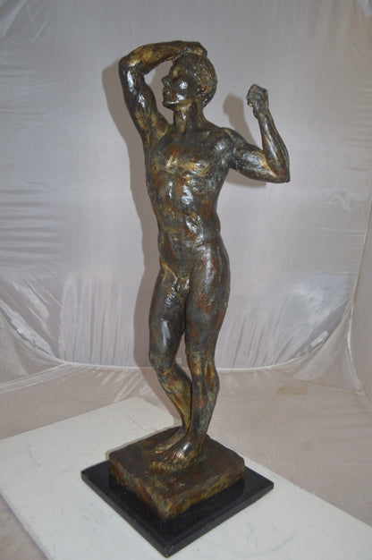 The Bronze Age Male bronze statue by Rodin replica -  Size: 12"L x 12"W x 36"H.