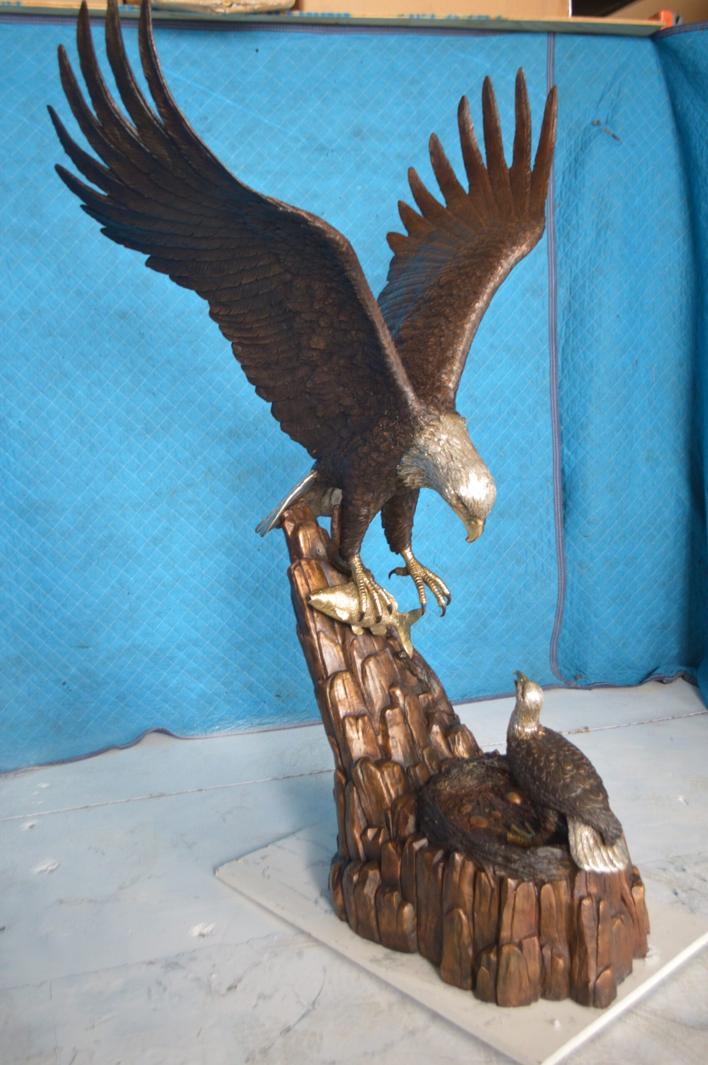 Eagle with nest Bronze Statue -  Size: 36"L x 40"W x 63"H.