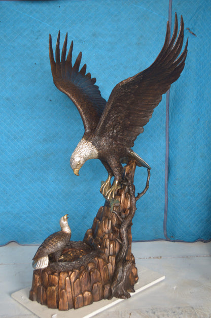 Eagle with nest Bronze Statue -  Size: 36"L x 40"W x 63"H.
