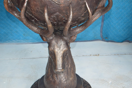Pair of Deer Head Urn Bronze Statue -  Size: 30"L x 30"W x 48"H.