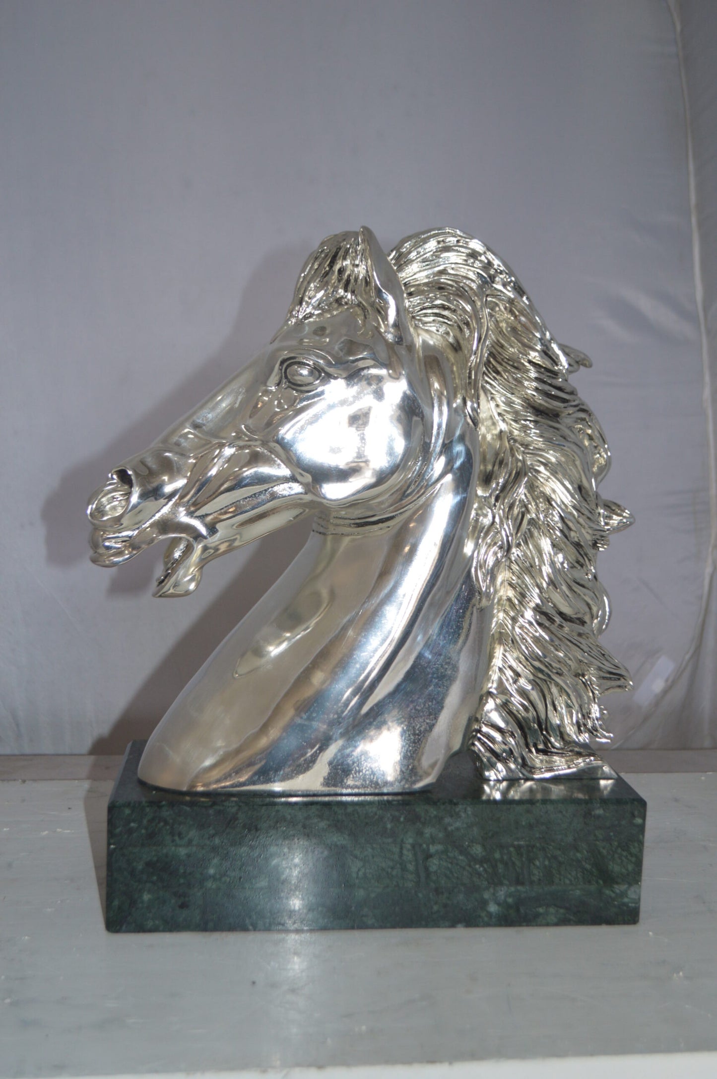 Horse Bust  Silver Finished Statue -  Size: 16"L x 7"W x 20"H.
