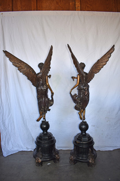 A Pair of Angels of Fortune Bronze Statues  Size: 27" x 27" x 69"H
