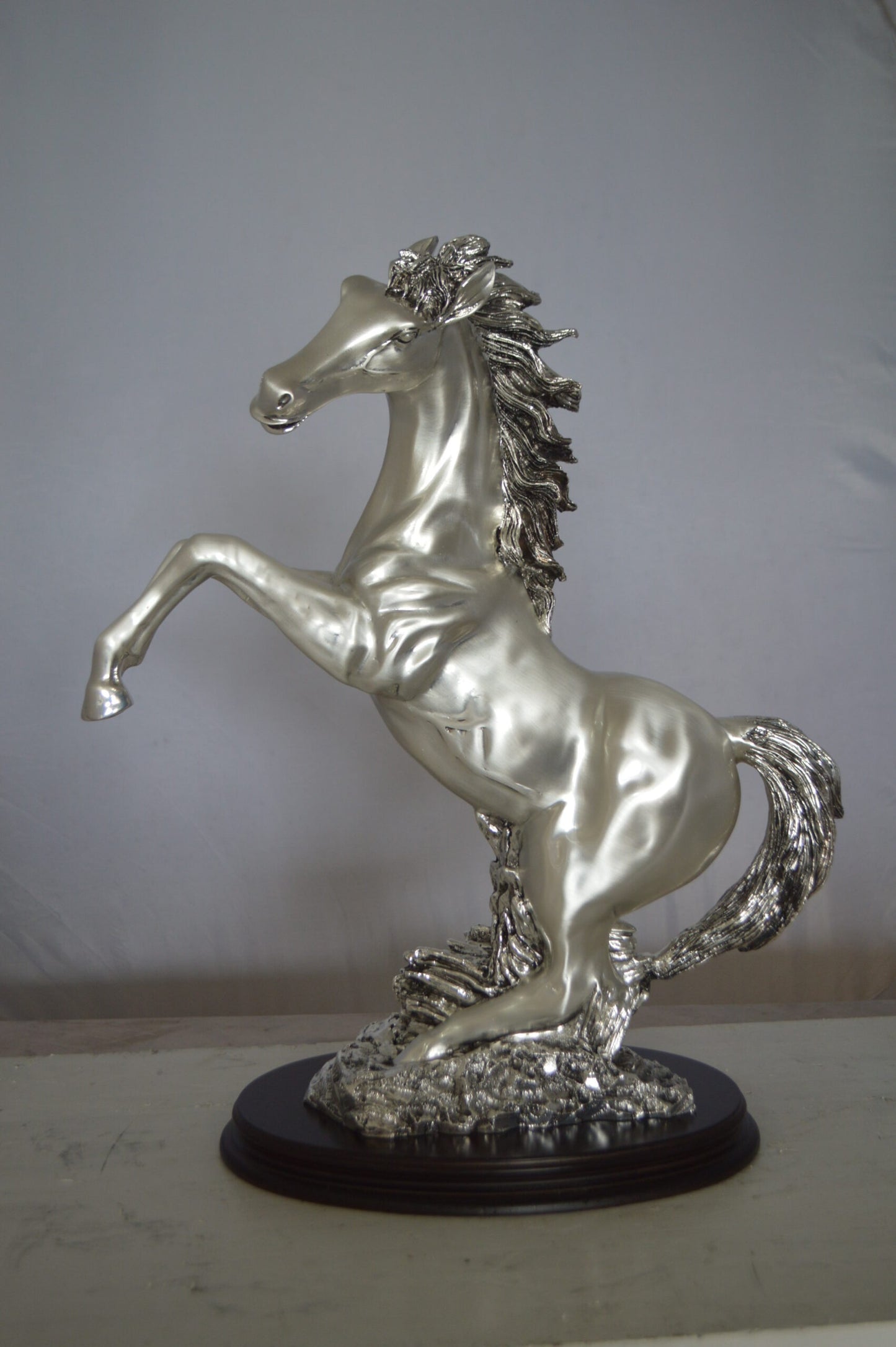 Rearing Horse  Silver Finished Statue -  Size: 18"L x 10"W x 22"H.