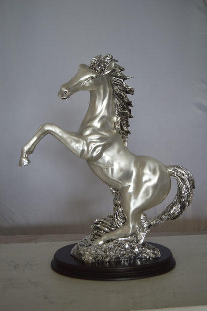 Rearing Horse  Silver Finished Statue -  Size: 18"L x 10"W x 22"H.
