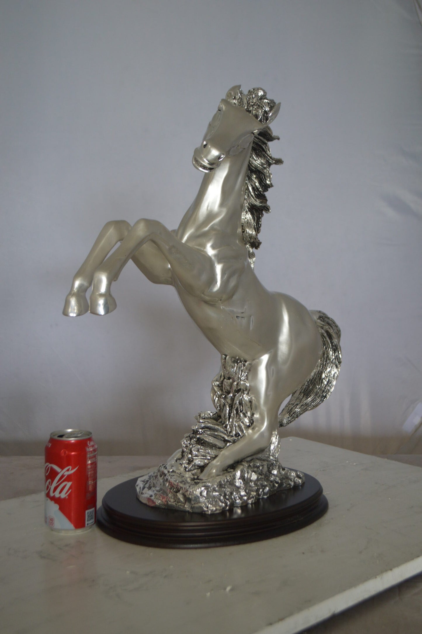 Rearing Horse  Silver Finished Statue -  Size: 18"L x 10"W x 22"H.