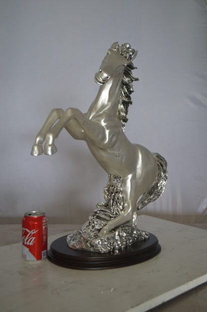 Rearing Horse  Silver Finished Statue -  Size: 18"L x 10"W x 22"H.