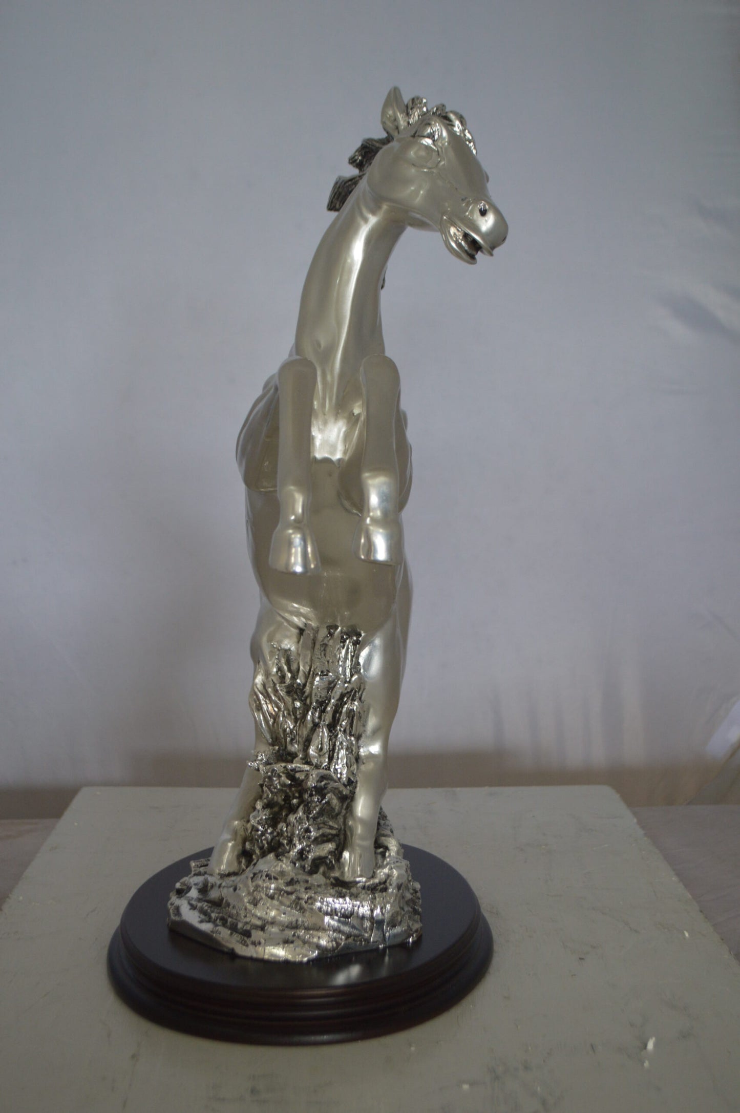 Rearing Horse  Silver Finished Statue -  Size: 18"L x 10"W x 22"H.