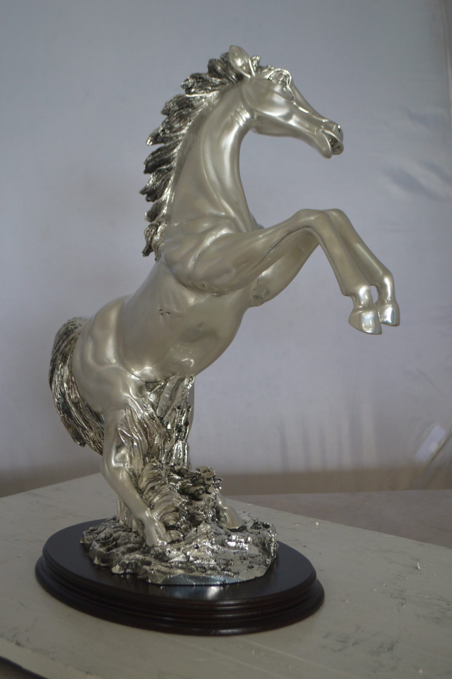 Rearing Horse  Silver Finished Statue -  Size: 18"L x 10"W x 22"H.