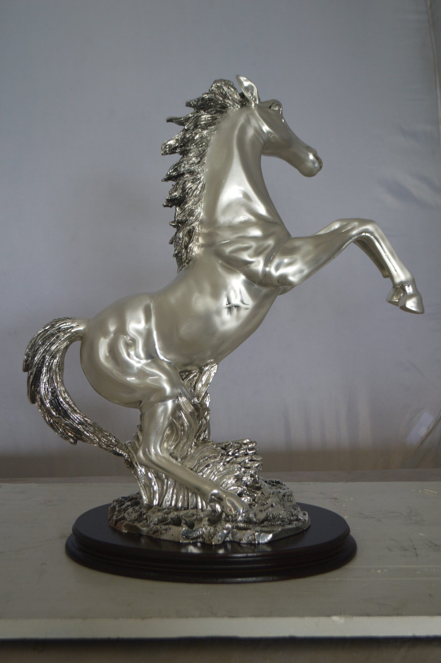 Rearing Horse  Silver Finished Statue -  Size: 18"L x 10"W x 22"H.