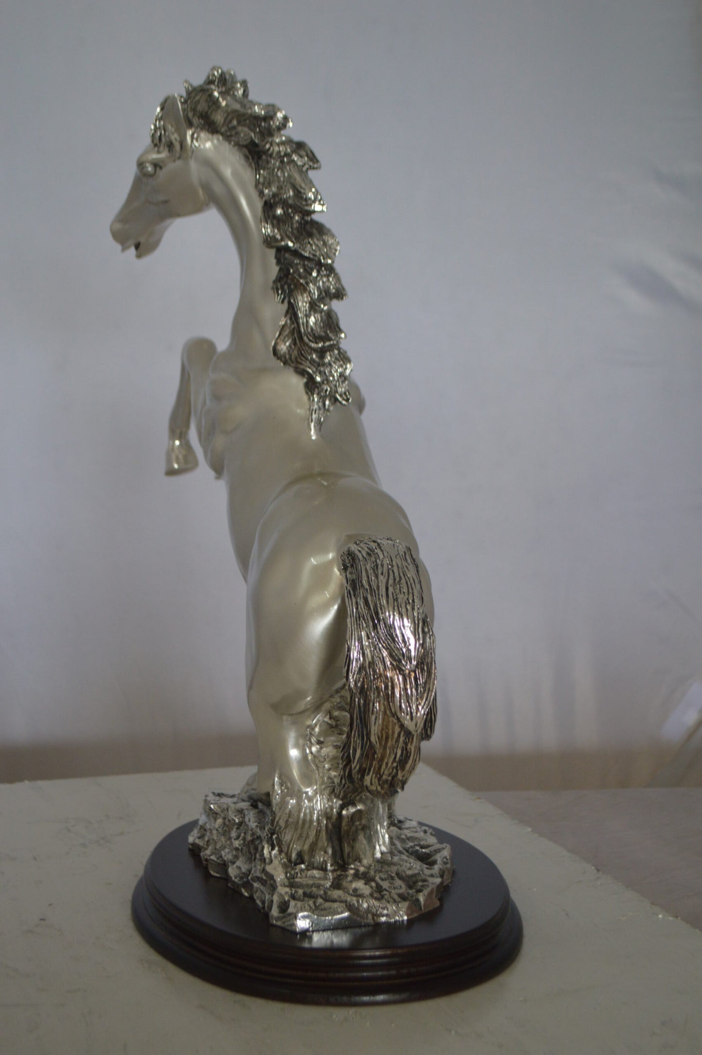 Rearing Horse  Silver Finished Statue -  Size: 18"L x 10"W x 22"H.