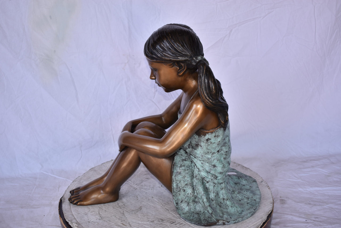 Girl Sitting on The Ground Enjoying the Sun Bronze Statues  22" x 15" x 19"H