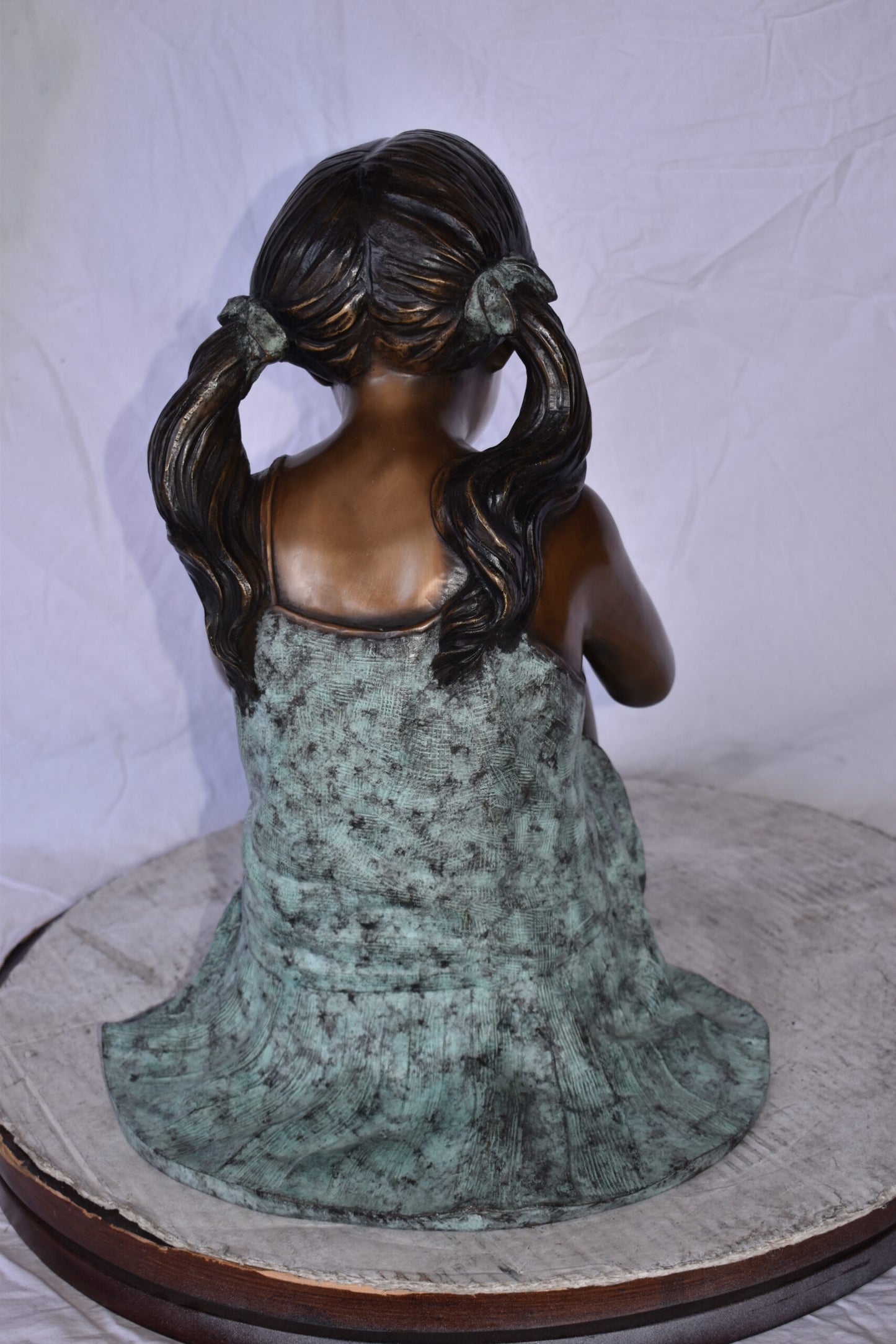 Girl Sitting on The Ground Enjoying the Sun Bronze Statues  22" x 15" x 19"H