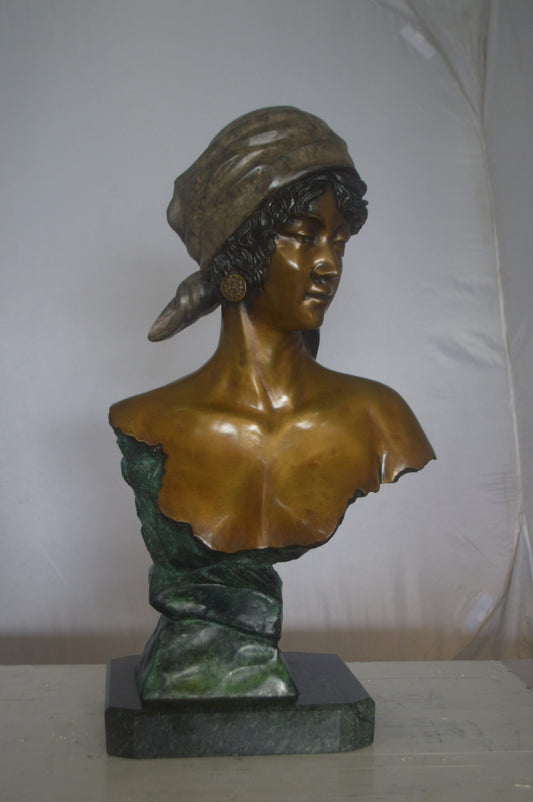 Lady Bust Bronze Statue -  Size: 15"L x 9"W x 29"H.