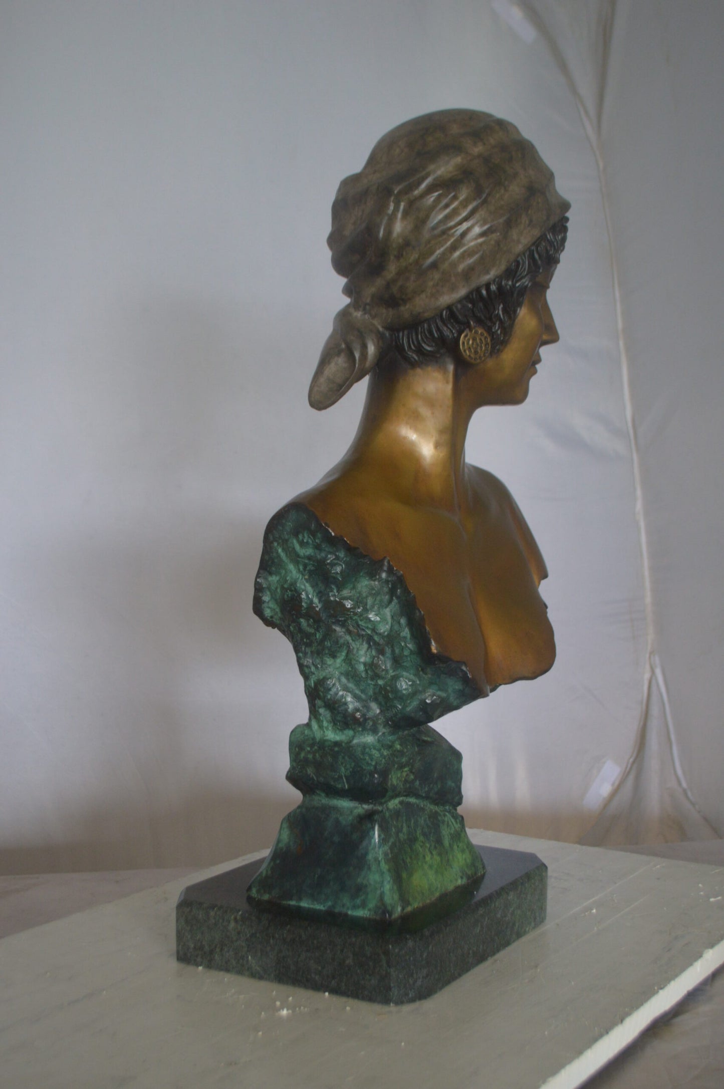 Lady Bust Bronze Statue -  Size: 15"L x 9"W x 29"H.